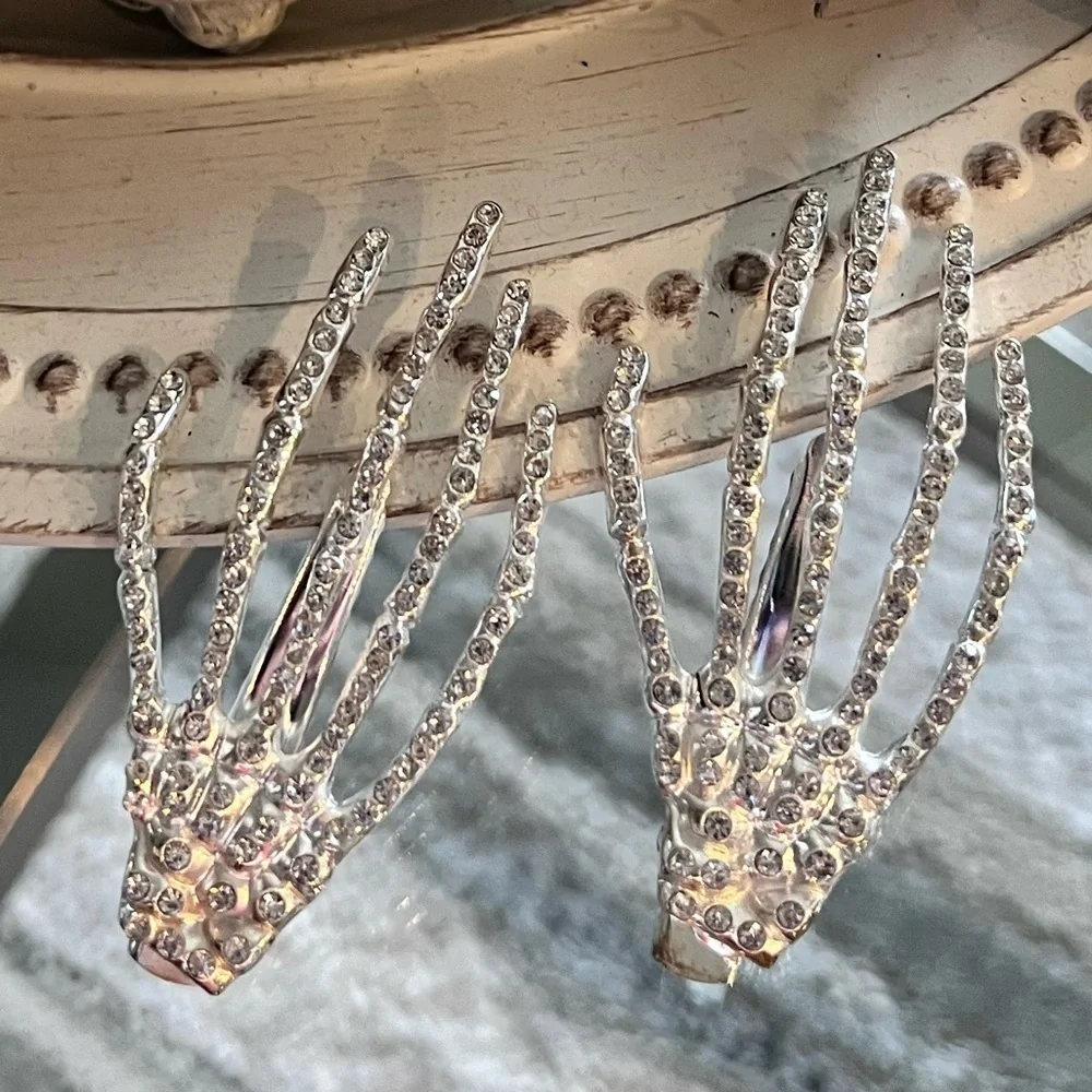 Rhinestone Skeleton Hand Halloween Hair Clips Set